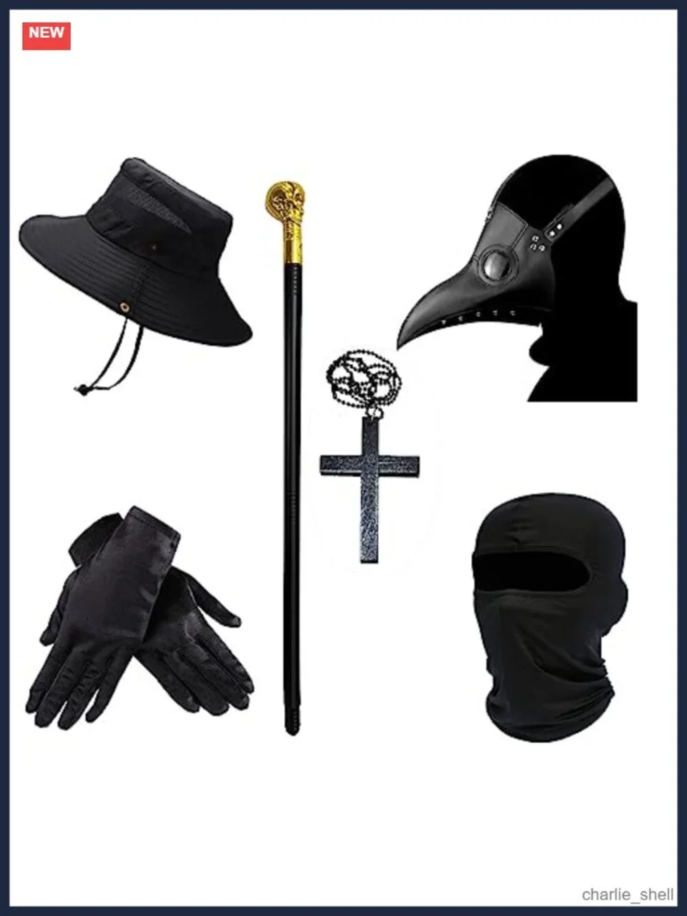 Kids Plague Doctor Halloween Costume 7-Pc Set PU Leather Robe Mask